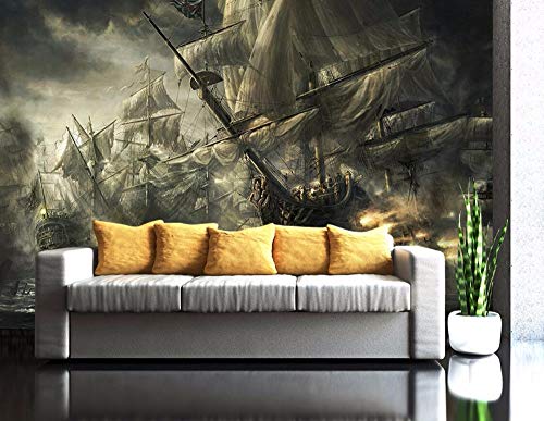 HDOUBR Papel Tapiz fotográfico Personalizado Fresco Vintage Nostalgia Barco Pirata KTV Tema Montacargas Fondo de Pared, 350x245 cm (137.8 por 96.5 in)