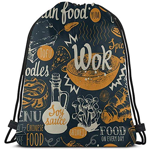 hdyefe Creative Cartoo Kitchen Wok Gimnasio-Bolsas con cordón Poliéster Campamento para Gimnasio Travelmotion 12286