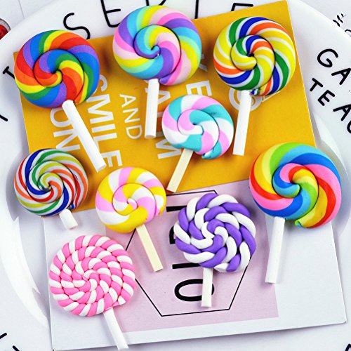 Healifty 36 piezas de arcilla Lollipop caramelo adorno DIY Rainbow Color Lolly Crafts al azar