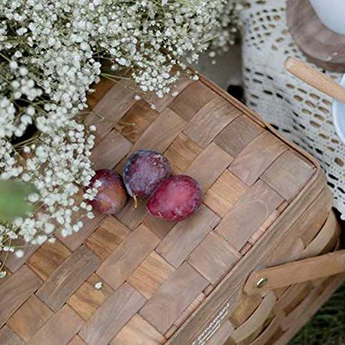 Hearthrousy Cesta de Picnic de Mimbre Cesta de Almacenamiento con Tapa y Asas Plegables Forro Cesta de Cocina Recolección de Frutas Bodas para Fiestas Y Barbacoas 27x20x19cm