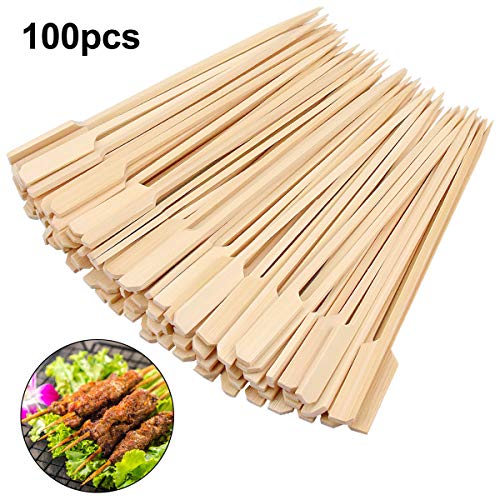 heavenlife 100 Piezas Brochetas de Bambú para Barbacoa, 12cm Pinchos Palillos de Bambú, Madera Parrilla Palos Pincho, Palitos de Cóctel para Buffets BBQ Kebabs Aperitivos Hamburguesas Verduras Frutas