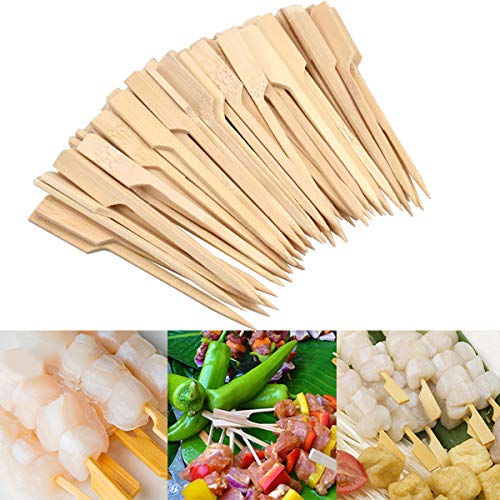 heavenlife 100 Piezas Brochetas de Bambú para Barbacoa, 9cm Pinchos Palillos de Bambú, Madera Parrilla Palos Pincho, Palitos de Cóctel para Buffets BBQ Kebabs Aperitivos Hamburguesas Verduras Frutas