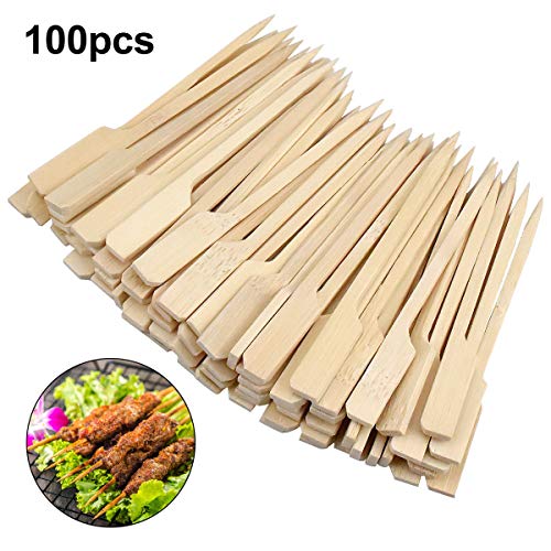 heavenlife 100 Piezas Brochetas de Bambú para Barbacoa, 9cm Pinchos Palillos de Bambú, Madera Parrilla Palos Pincho, Palitos de Cóctel para Buffets BBQ Kebabs Aperitivos Hamburguesas Verduras Frutas