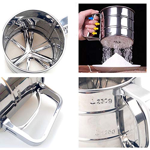 Hebudy Flour Sifter Cup Agitador de harina de malla de acero inoxidable con medición de harina Tamiz de copa Forma de horneado Accesorios para harina Glaseado de azúcar