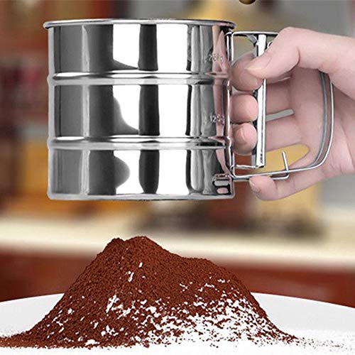 Hebudy Flour Sifter Cup Agitador de harina de malla de acero inoxidable con medición de harina Tamiz de copa Forma de horneado Accesorios para harina Glaseado de azúcar