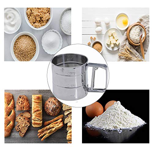 Hebudy Flour Sifter Cup Agitador de harina de malla de acero inoxidable con medición de harina Tamiz de copa Forma de horneado Accesorios para harina Glaseado de azúcar