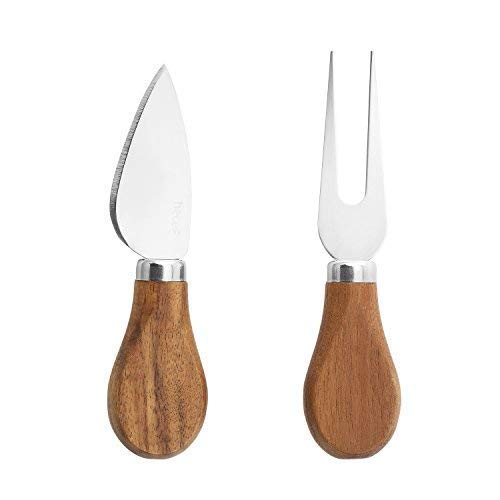 hecef Set de Tabla y Cuchillos para Cortar Queso, un Tabla de Madera de Acacia & un Cuchillo & un Tenedor, Tabla de Queso de Madera, Navidad