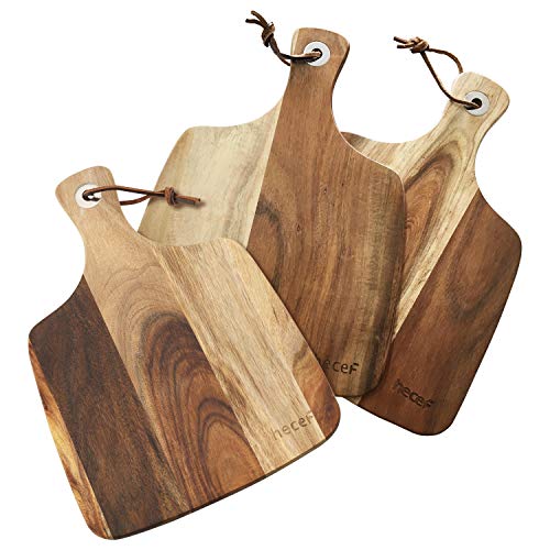 hecef Set de Tabla y Cuchillos para Cortar Queso, un Tabla de Madera de Acacia & un Cuchillo & un Tenedor, Tabla de Queso de Madera, Navidad