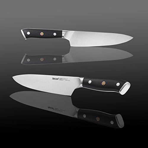Hecef X50CrMoV15 - Cuchillo de cocina profesional (acero inoxidable, 8", mango de fibra de vidrio G10, DIN 1.4116)