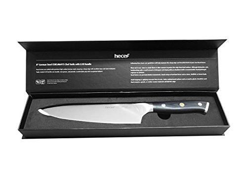 Hecef X50CrMoV15 - Cuchillo de cocina profesional (acero inoxidable, 8", mango de fibra de vidrio G10, DIN 1.4116)