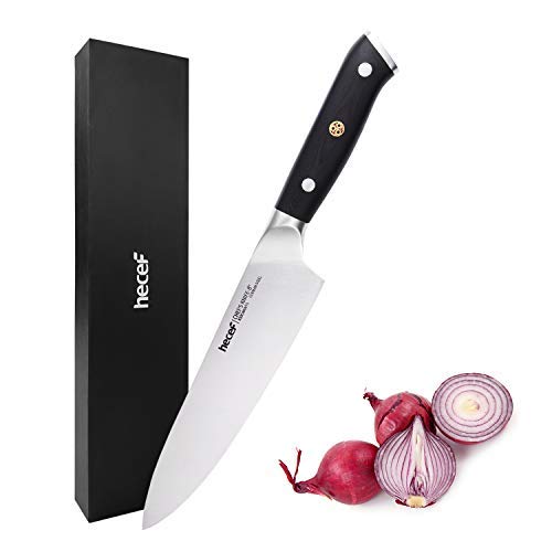 Hecef X50CrMoV15 - Cuchillo de cocina profesional (acero inoxidable, 8", mango de fibra de vidrio G10, DIN 1.4116)