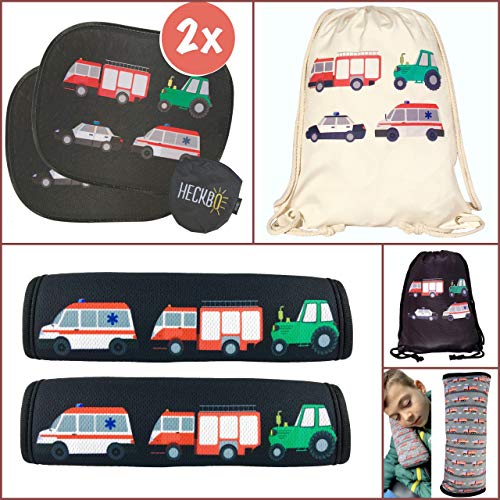 HECKBO Gimnasio Infantil - Impreso por Ambos Lados con 4 brigadas de Bomberos, Tractor, Ambulancia y policía - Gymsack, Mochila, Bolsa de Juegos, Bolsa de Deportes, Bolsa de Zapatos, Bolsa para niños