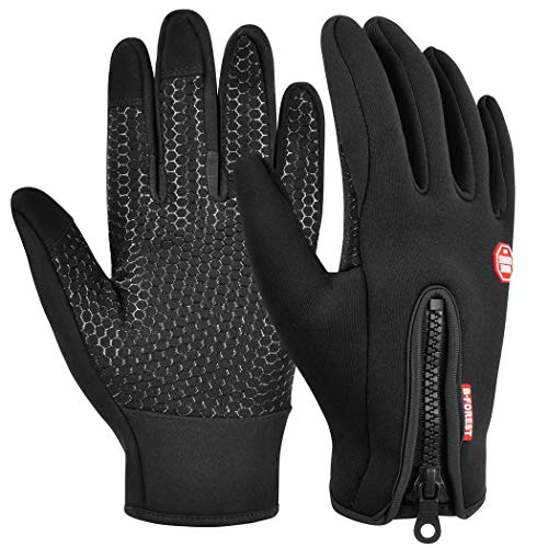 heekpek Guantes de Deportes de Invierno para Hombre Guantes de PU Cálidos con Forro de Lana Gruesa Cremallera Trasera Adicional Guantes de Pantalla Táctil (Negro, S)