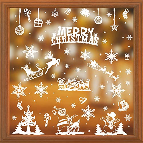 heekpek Pegatina Navidad para Ventana Merry Christmas Letras Monigote Copo de Nieve Decoraciones de Hogar Oficina Tienda