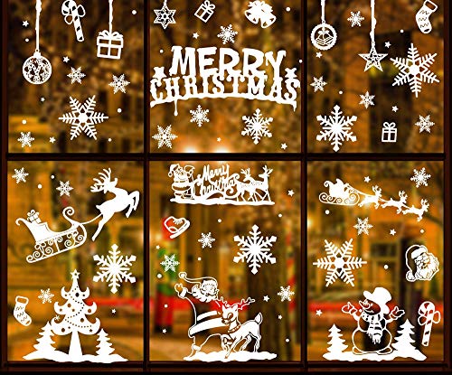 heekpek Pegatina Navidad para Ventana Merry Christmas Letras Monigote Copo de Nieve Decoraciones de Hogar Oficina Tienda