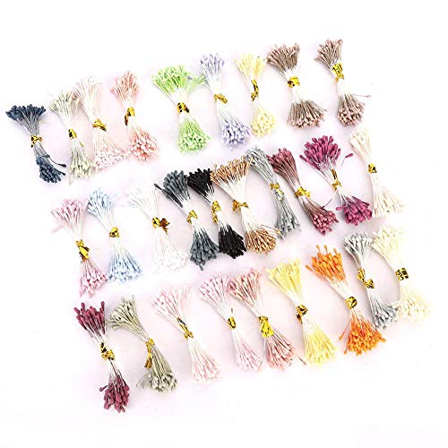 HEEPDD 1800 Piezas de estambre de Flores, Perlas Dobles de Perlas Mate de 1 mm Estambres de Flores Mezcla de Color Pistilos de Flores Accesorios para Sombreros