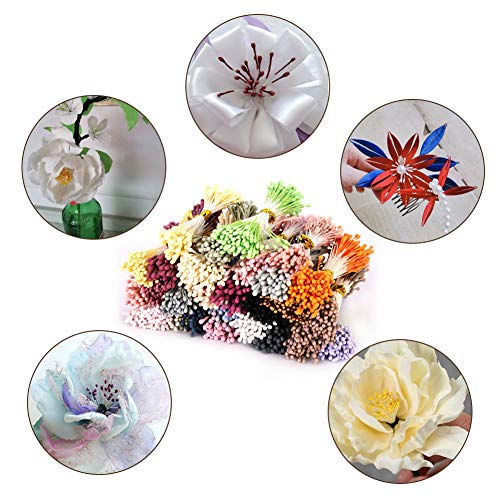 HEEPDD 1800 Piezas de estambre de Flores, Perlas Dobles de Perlas Mate de 1 mm Estambres de Flores Mezcla de Color Pistilos de Flores Accesorios para Sombreros