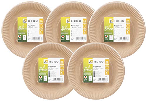 HEKU 30963 - Platos de papel orgánico (100 unidades, redondos, 23 cm de diámetro, fibra fresca, certificado FSC)