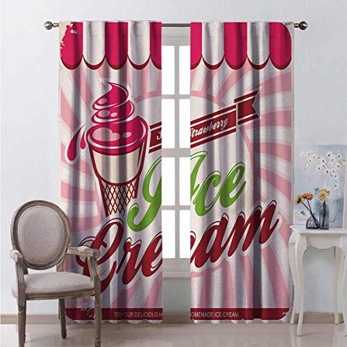 Helado 99% cortinas opacas estilo retro fresa helado logo en tonos suaves arte pop casero para dormitorio jardín de infancia sala de estar W52 x L54 pulgadas, color rosa