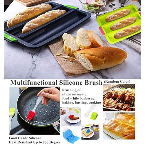 HELEN CURTAIN Varita De Silicona Antiadherente para Cocinar para El Dolor De 3 French Toast Pan Bakers Ondulada del Molde del Molde 3 Canales Horno Tostadora (Negro),Verde