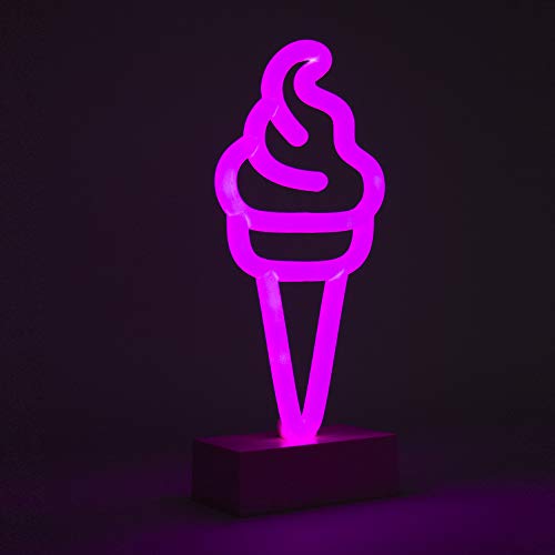 Helio Ferretti. Mini Luz de Neón en Forma de Helado. Lámpara de Luz LED. Color Rosa. 26.5 x 11 x 6 cm.