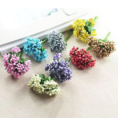 Hellery Un Manojo De 12pcs Flor Artificial Estambres Pistilo para Envolver Regalos De Boda - Blanco