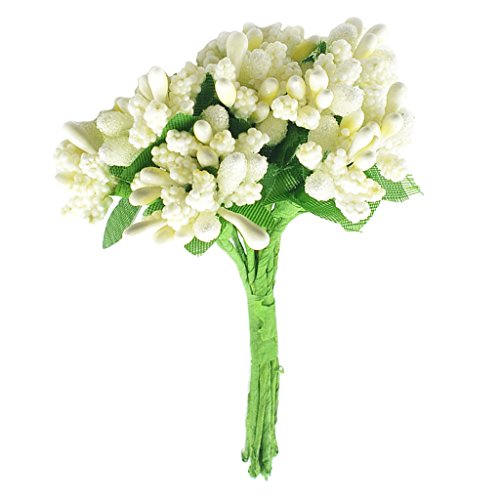 Hellery Un Manojo De 12pcs Flor Artificial Estambres Pistilo para Envolver Regalos De Boda - Blanco