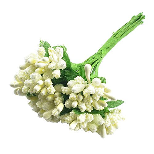 Hellery Un Manojo De 12pcs Flor Artificial Estambres Pistilo para Envolver Regalos De Boda - Blanco