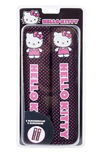 Hello Kitty KIT1034 Juego de 2 Almohadillas para cinturón de Coche Rosas universales, Negro/Rosa, Set de 2