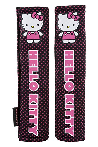 Hello Kitty KIT1034 Juego de 2 Almohadillas para cinturón de Coche Rosas universales, Negro/Rosa, Set de 2