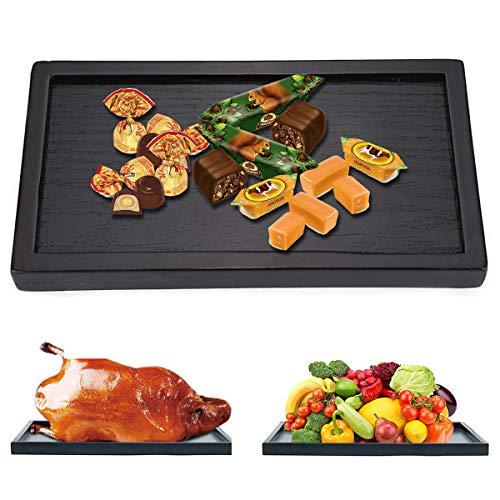 HelloCreate - Bandeja rectangular de madera maciza para té, café, cristal, aperitivos, comidas, platos, bandejas de restaurante, negro, 22 * 12 * 2cm