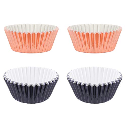 Hemoton 200 PCS Moldes de Horneado, Moldes para Cupcakes Muffins Capsulas Magdalenas de Aluminio, Taza de Pastel de Muffin de Aluminio para Fiestas de Bodas de Navidad Cumpleaños (Rosa Dorado + Negro)