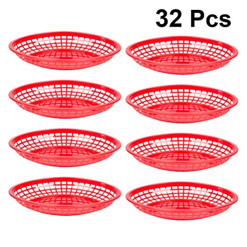 Hemoton Cestas plásticas de almacenamiento de alimentos de 32 piezas de comida rápida, perfectas para papas fritas, hamburguesas, sándwiches y más (rojo)