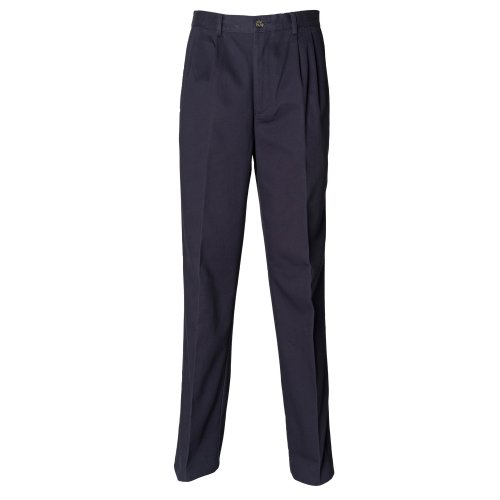 Henbury - Pantalones chinos con pliegues para trabajar con recubrimiento resistente a las manchas de Teflon® hombre caballero (Cintura 112cm x inacabados/Azul marino)