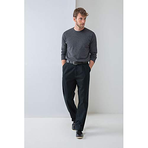 Henbury - Pantalones chinos con pliegues para trabajar con recubrimiento resistente a las manchas de Teflon® hombre caballero (Cintura 112cm x inacabados/Azul marino)