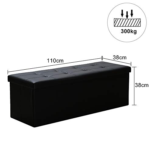 Hengda Taburete para almacenaje, Otomanas Infantil, Plegable Taburete, con Caja de Almacenamiento con Tapa, 110 x 38 x 38 cm, máxima de 300 kg, Negro