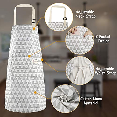 Heqishun 4 Piezas Delantal de Cocina con Bolsillo, Delantal de Cocina Ajustable de Lino y Algodón para Mujeres y Hombres