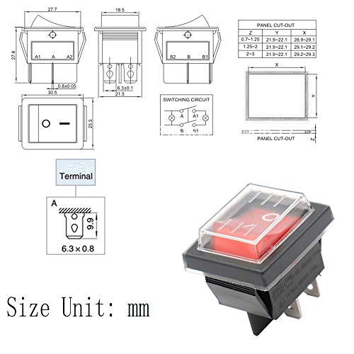 Her Kindness 3Pcs x Interruptor Basculante 4 Pin luz Roja On/Off DPDT 16A 250V /20A125V AC con Funda Impermeable