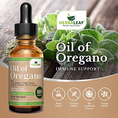 HERBALEAF Aceite de orégano, ayuda a aliviar los resfriados, la tos y el dolor de garganta. 1 oz / 29.53 ml