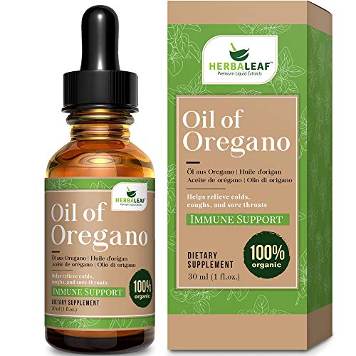 HERBALEAF Aceite de orégano, ayuda a aliviar los resfriados, la tos y el dolor de garganta. 1 oz / 29.53 ml