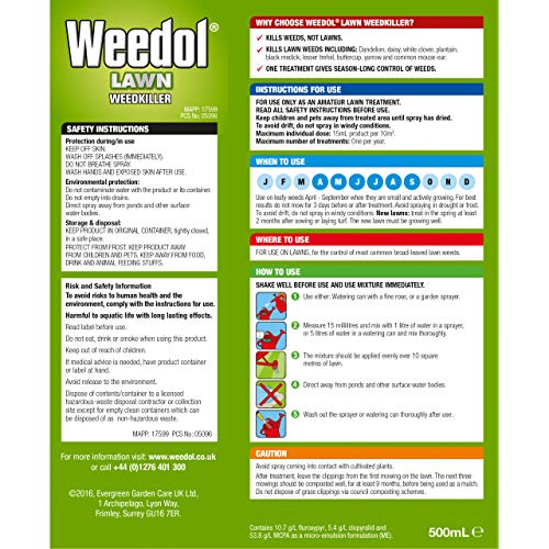 Herbicida líquido para césped Weedol, concentrado en botella, líquido, 500 ml