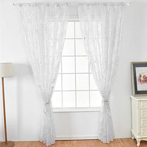 HERCHR Cortinas Transparentes de 2 Piezas, Cortinas de Cortina de Puerta de Ventana de Tul para Sala de Estar Dormitorio cafetería, 40 x 80 in(Plata)