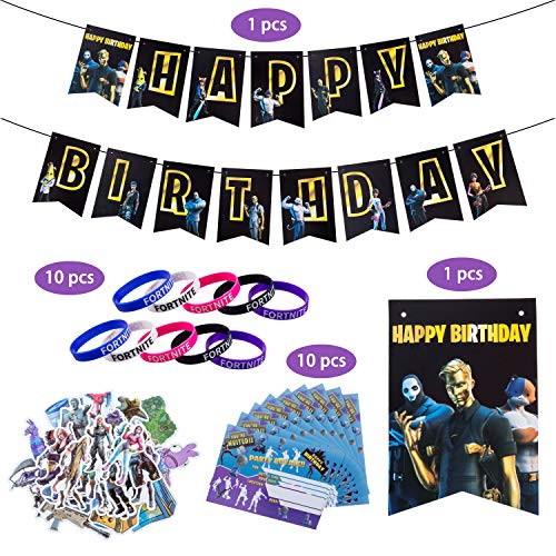 Herefun Artículos de Fiestas para Fanáticos de los Videojuegos, Cumpleaños de Tema de Videojuegos Kit de Suministros para Fiestas, Cumpleaños Decoraciones con Globos Banners, 53 Piezas