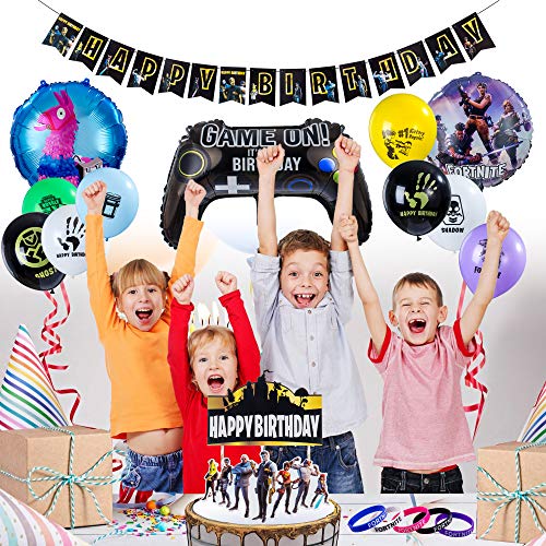 Herefun Artículos de Fiestas para Fanáticos de los Videojuegos, Cumpleaños de Tema de Videojuegos Kit de Suministros para Fiestas, Cumpleaños Decoraciones con Globos Banners, 53 Piezas