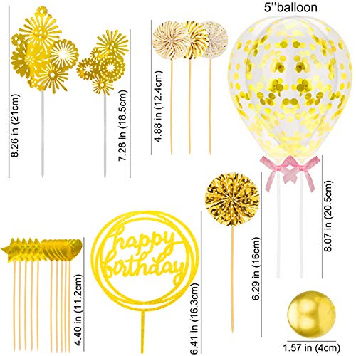 Herefun Cake Toppers, Topper de Magdalena de Acrílico en Estrella Purpurina Forma de Corazón Globos de Confeti Topper de Pastel de Happy Birthday de Topper Decoración de Tartas Niños Cumpleaños