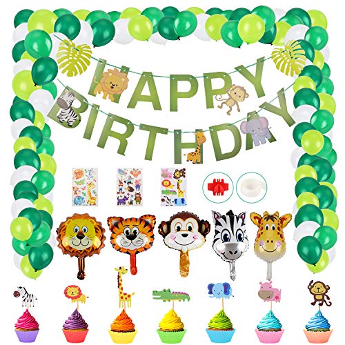 Herefun Selva Fiesta de Cumpleaños Decoracion, Fiesta de Jungla Deco Selva Animales Niños Decoración Decoración de Cumpleaños con Globos de Temáticos de la Selva