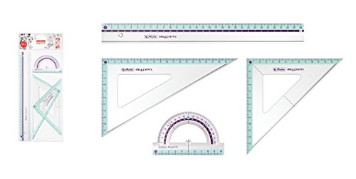 Herlitz Juego de geometría 4tlg/2 x Geo de triángulo, regla, transportador/Color: Turquesa