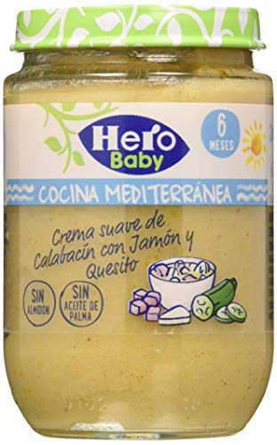 Hero Baby Cocina Mediterránea Tarrito de Crema Suave de Calabacin con Jamón y Queso para bebés a partir de 6 meses Pack de 2 x 190 g