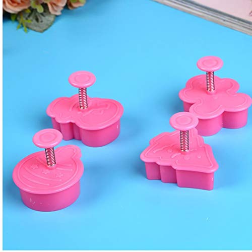 Herramienta De Decoración 4pcs Mini Temáticas Galleta De La Navidad Juego De Moldes De Plástico Moldes Invierno Primavera Pasta De Azúcar De La Torta De Prensa Con El Hombre De Pan De Jengibre Muñeco