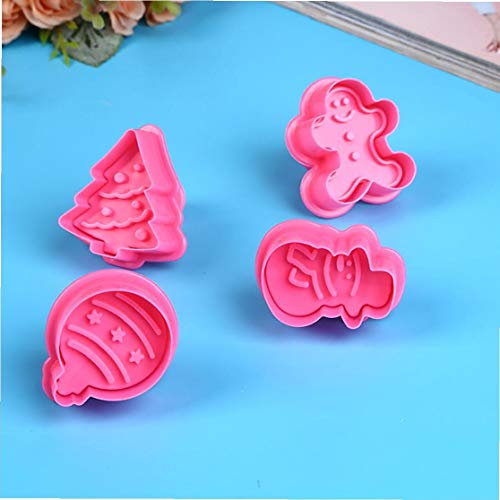 Herramienta De Decoración 4pcs Mini Temáticas Galleta De La Navidad Juego De Moldes De Plástico Moldes Invierno Primavera Pasta De Azúcar De La Torta De Prensa Con El Hombre De Pan De Jengibre Muñeco